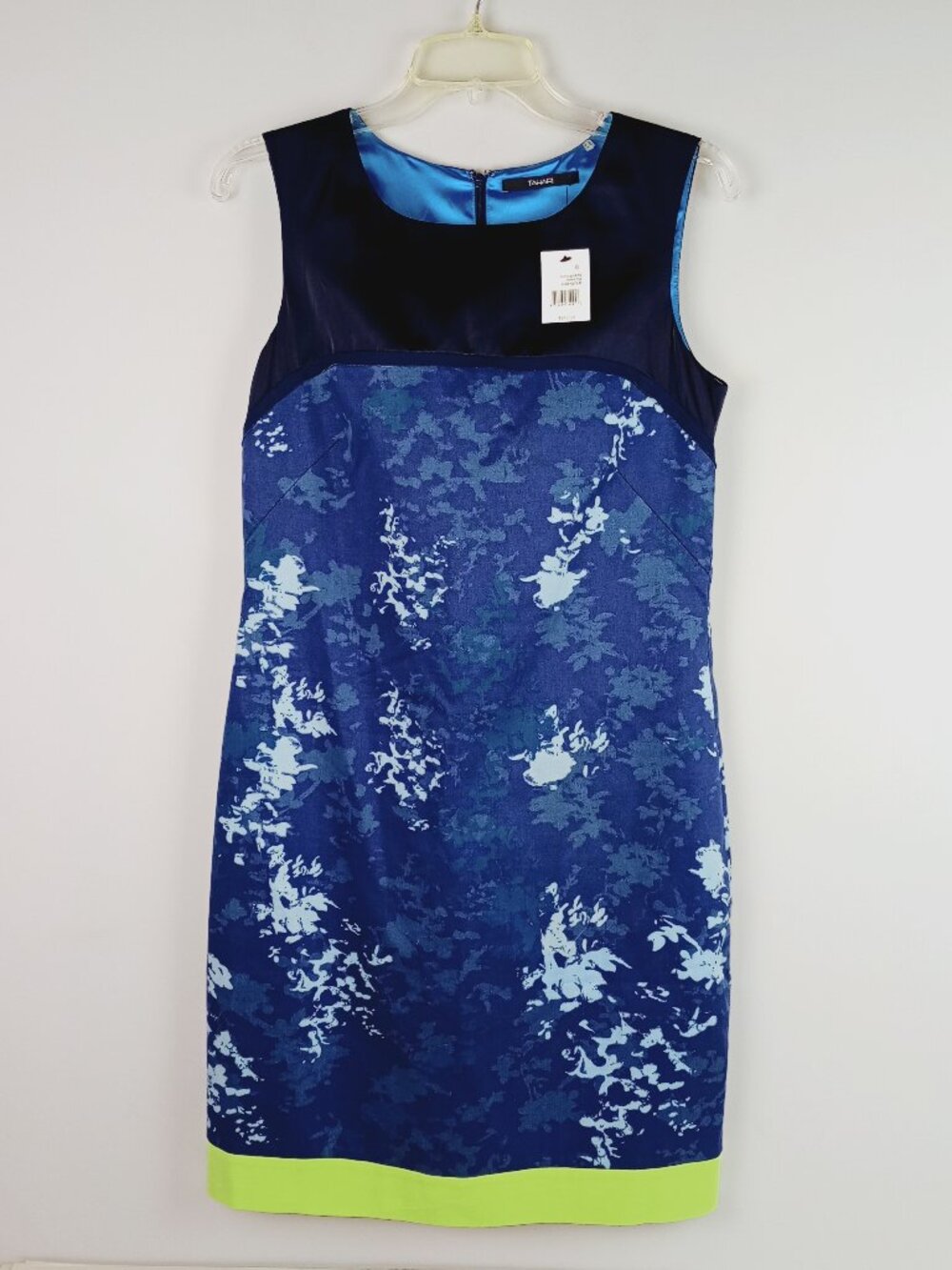 NWT Tahari Womens 8 Nuria Blue Black Green Sleeveless Knee Length Sheath Dress